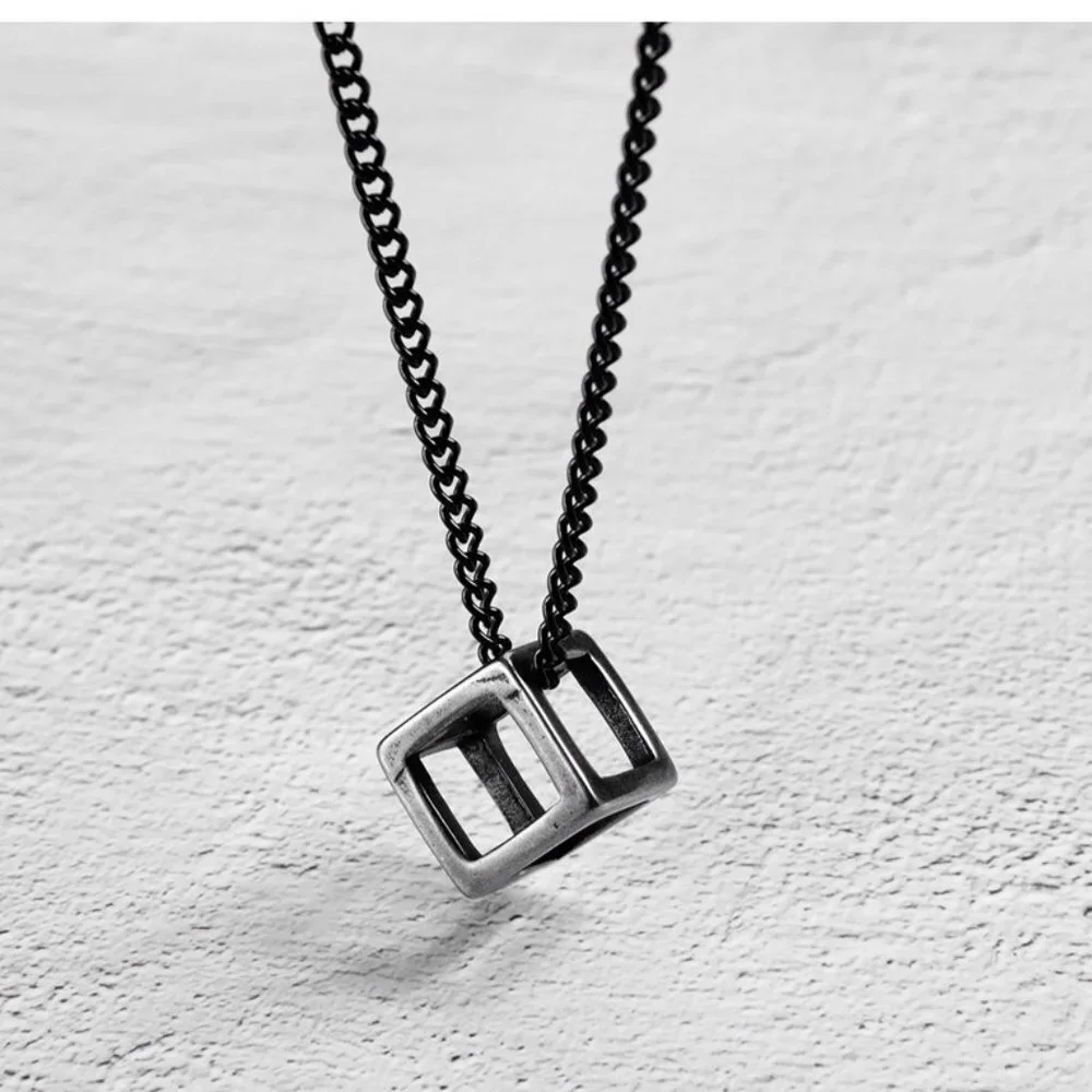 ❤️NEW TUNGSTEN SQUARE HOLLOW BOX CUBE PENDANT NECKLACE, N90201P156